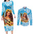 Aloha Hawaii Women's Day Couples Matching Long Sleeve Bodycon Dress and Long Sleeve Button Shirt Hula Girl With Ukulele Tropical Style LT14 Blue - Polynesian Pride