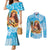Aloha Hawaii Women's Day Couples Matching Mermaid Dress and Long Sleeve Button Shirt Hula Girl With Ukulele Tropical Style LT14 Blue - Polynesian Pride