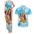 Aloha Hawaii Women's Day Couples Matching Tank Maxi Dress and Hawaiian Shirt Hula Girl With Ukulele Tropical Style LT14 Blue - Polynesian Pride