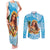 Aloha Hawaii Women's Day Couples Matching Tank Maxi Dress and Long Sleeve Button Shirt Hula Girl With Ukulele Tropical Style LT14 Blue - Polynesian Pride