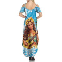 Aloha Hawaii Women's Day Family Matching Summer Maxi Dress and Hawaiian Shirt Hula Girl With Ukulele Tropical Style LT14 - Polynesian Pride