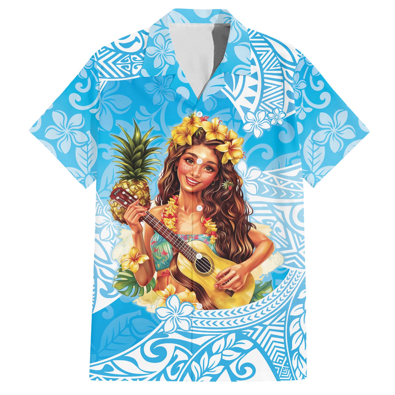 Aloha Hawaii Women's Day Hawaiian Shirt Hula Girl With Ukulele Tropical Style LT14 Blue - Polynesian Pride