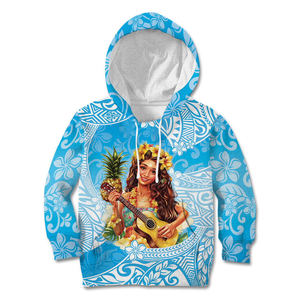 Aloha Hawaii Women's Day Kid Hoodie Hula Girl With Ukulele Tropical Style LT14 Hoodie Blue - Polynesian Pride