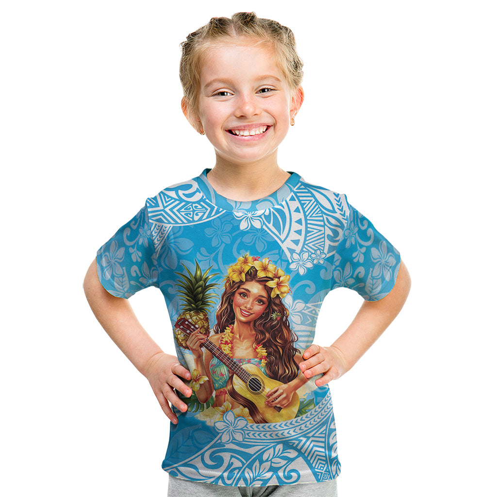 Aloha Hawaii Women's Day Kid T Shirt Hula Girl With Ukulele Tropical Style LT14 Blue - Polynesian Pride