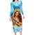 Aloha Hawaii Women's Day Long Sleeve Bodycon Dress Hula Girl With Ukulele Tropical Style LT14 Long Dress Blue - Polynesian Pride