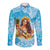Aloha Hawaii Women's Day Long Sleeve Button Shirt Hula Girl With Ukulele Tropical Style LT14 Unisex Blue - Polynesian Pride
