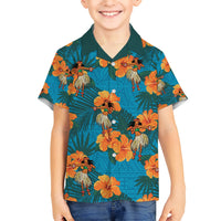 Hawaii Luau Party Kid Hawaiian Shirt Dancing Girl Tropical Flowers LT14 Kid Blue - Polynesian Pride
