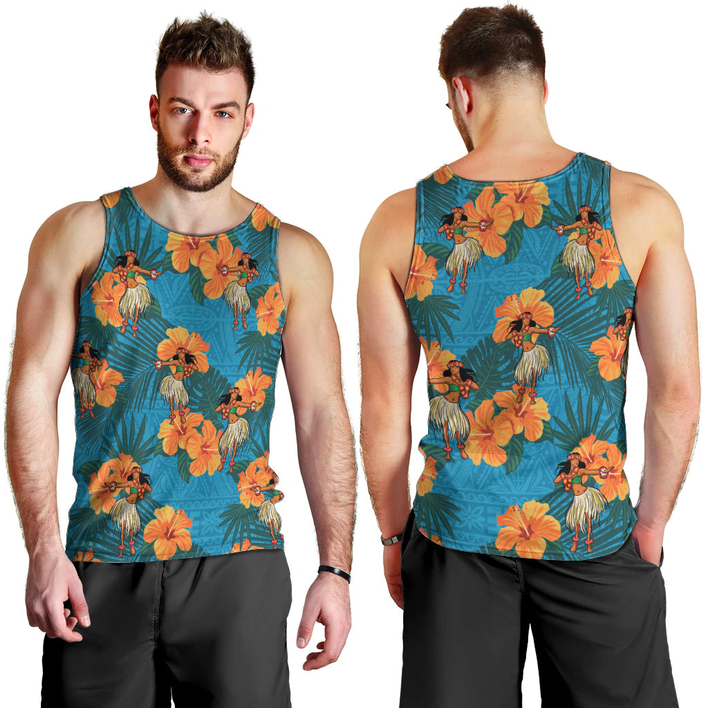 Hawaii Luau Party Men Tank Top Dancing Girl Tropical Flowers LT14 - Polynesian Pride