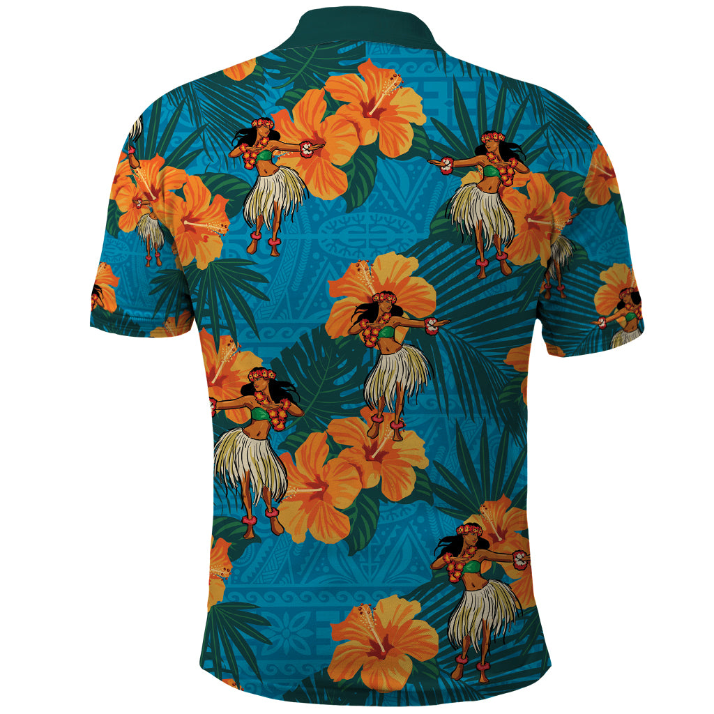 Hawaii Luau Party Polo Shirt Dancing Girl Tropical Flowers LT14 - Polynesian Pride
