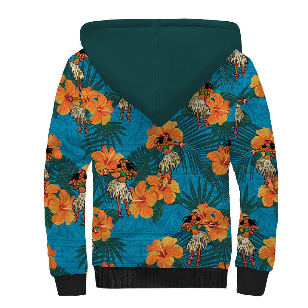Hawaii Luau Party Sherpa Hoodie Dancing Girl Tropical Flowers LT14 - Polynesian Pride
