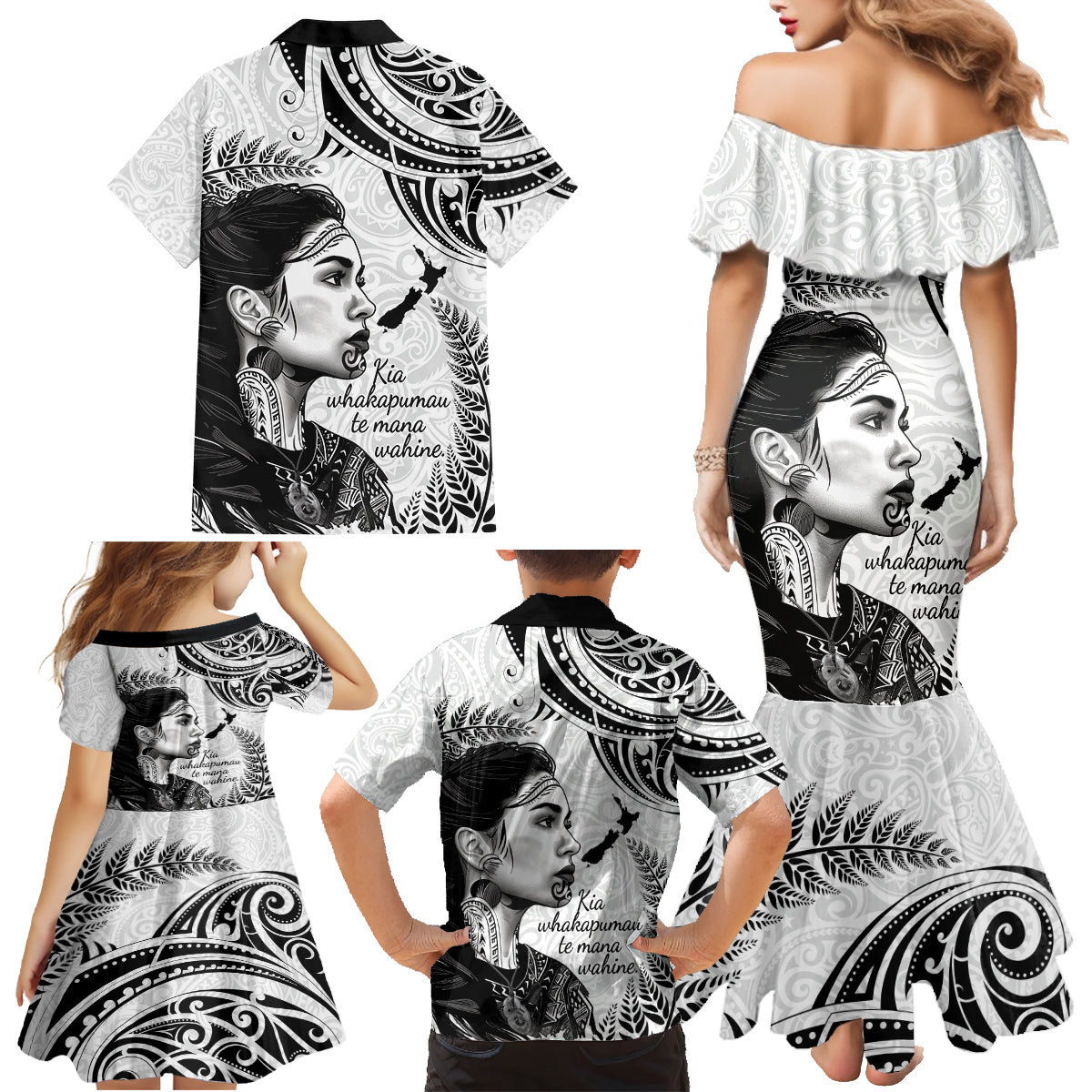 New Zealand Women's Day Family Matching Mermaid Dress and Hawaiian Shirt Aotearoa Kia Whakapumau Te Mana Wahine LT14 - Polynesian Pride