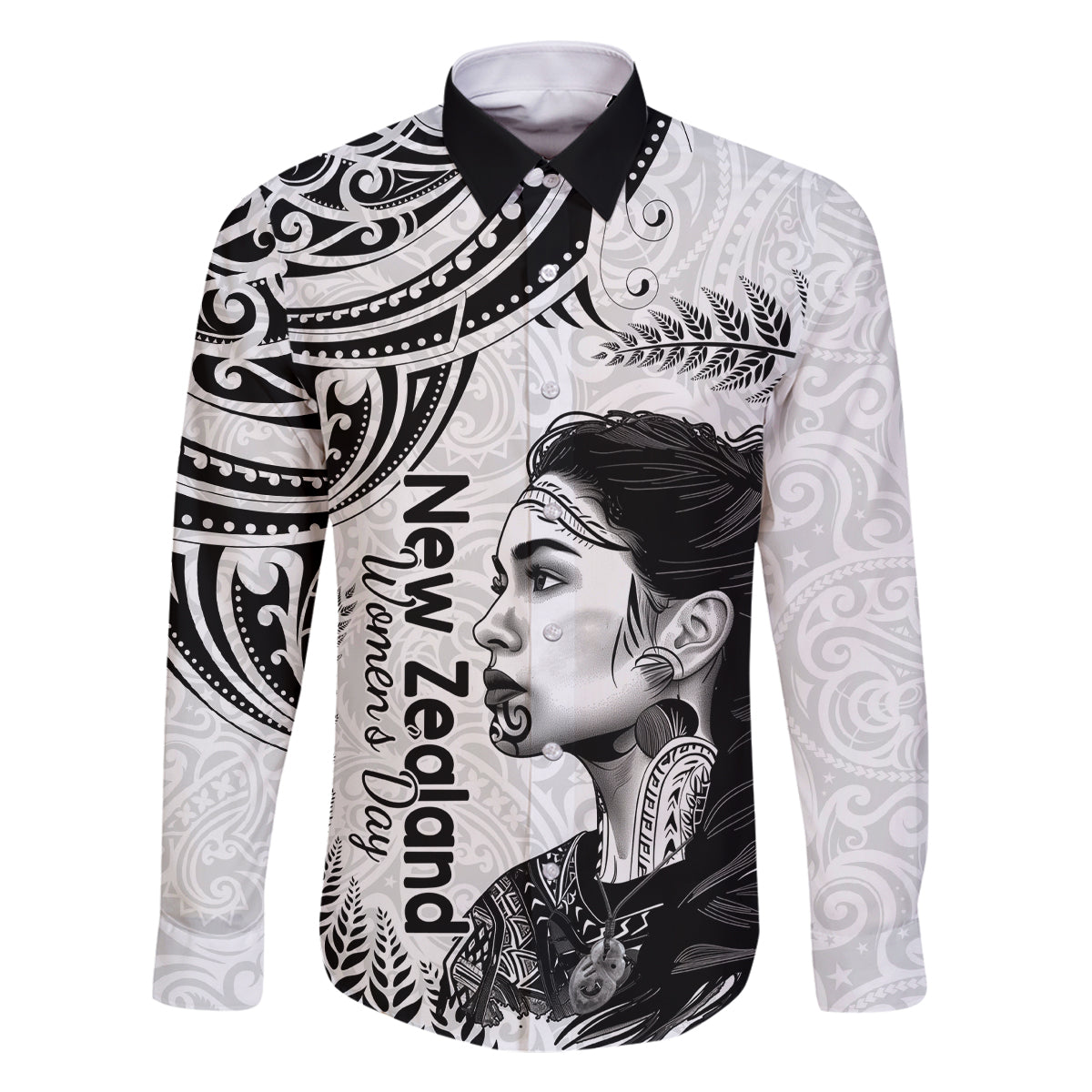 New Zealand Women's Day Family Matching Mermaid Dress and Hawaiian Shirt Aotearoa Kia Whakapumau Te Mana Wahine LT14 Dad's Shirt - Long Sleeve White - Polynesian Pride
