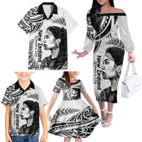 New Zealand Women's Day Family Matching Off Shoulder Long Sleeve Dress and Hawaiian Shirt Aotearoa Kia Whakapumau Te Mana Wahine LT14 - Polynesian Pride