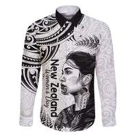 New Zealand Women's Day Family Matching Puletasi and Hawaiian Shirt Aotearoa Kia Whakapumau Te Mana Wahine LT14 Dad's Shirt - Long Sleeve White - Polynesian Pride