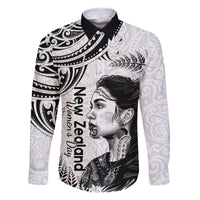 New Zealand Women's Day Family Matching Tank Maxi Dress and Hawaiian Shirt Aotearoa Kia Whakapumau Te Mana Wahine LT14 Dad's Shirt - Long Sleeve White - Polynesian Pride