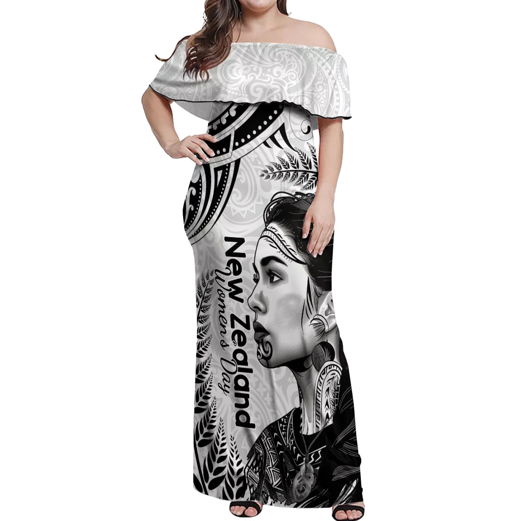 New Zealand Women's Day Off Shoulder Maxi Dress Aotearoa Kia Whakapumau Te Mana Wahine LT14 Women White - Polynesian Pride