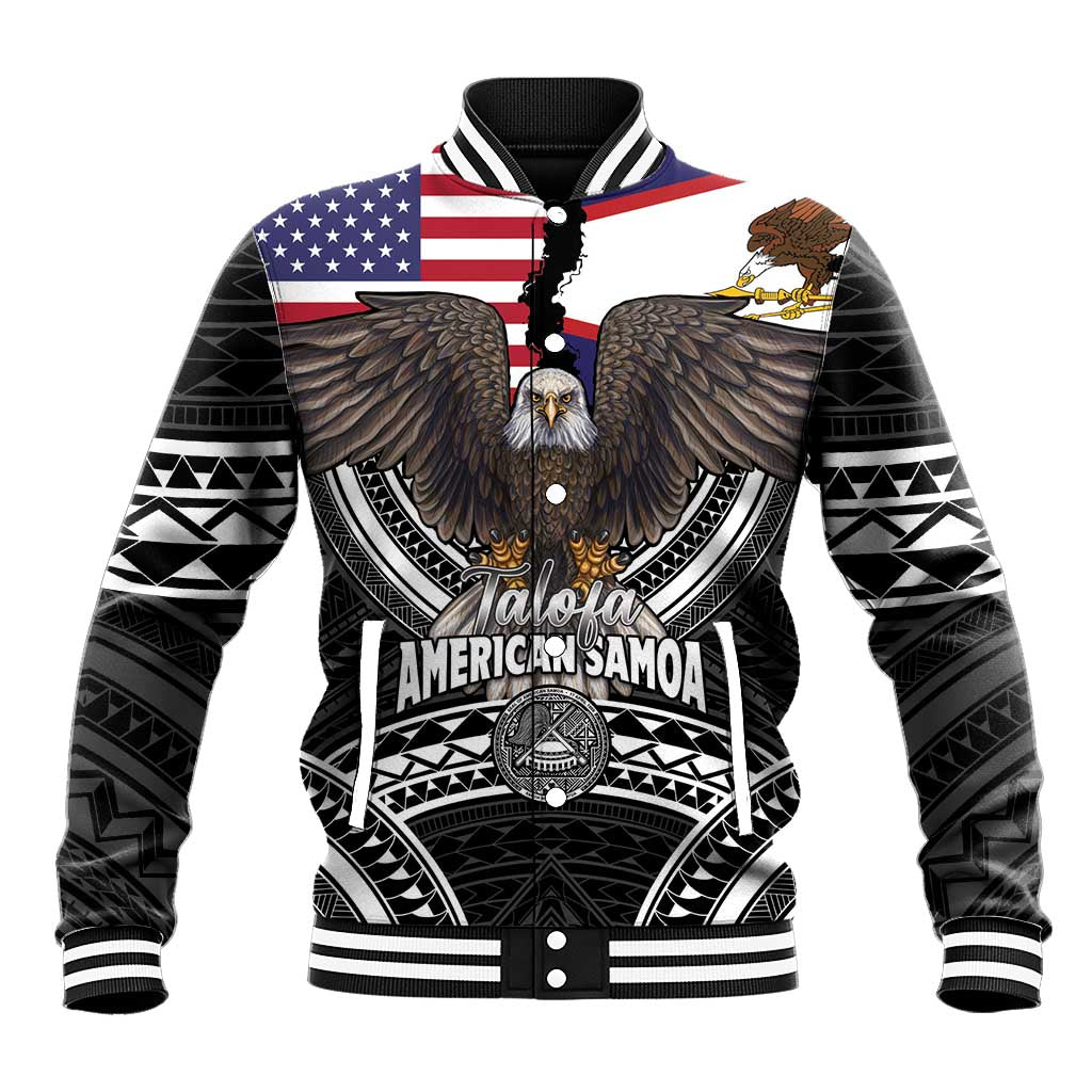 Talofa American Samoa Flag Day Baseball Jacket Bald Eagle Polynesian Tattoo LT14 Unisex Black - Polynesian Pride