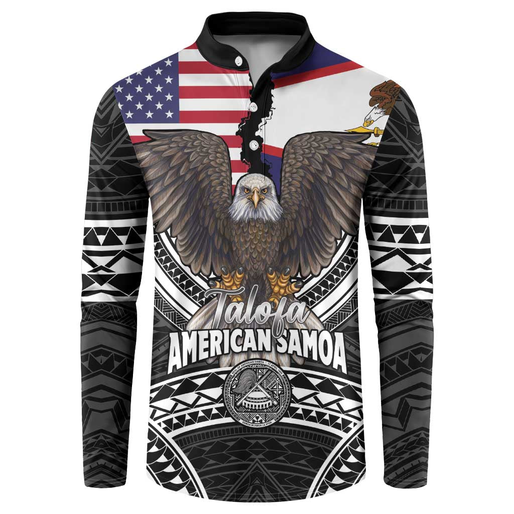 Talofa American Samoa Flag Day Button Sweatshirt Bald Eagle Polynesian Tattoo LT14 Black - Polynesian Pride