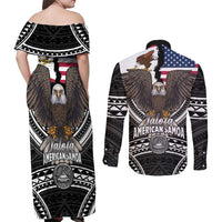 Talofa American Samoa Flag Day Couples Matching Off Shoulder Maxi Dress and Long Sleeve Button Shirt Bald Eagle Polynesian Tattoo