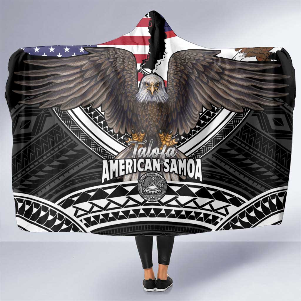Talofa American Samoa Flag Day Hooded Blanket Bald Eagle Polynesian Tattoo LT14 One Size Black - Polynesian Pride