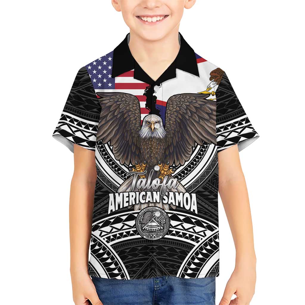 Talofa American Samoa Flag Day Kid Hawaiian Shirt Bald Eagle Polynesian Tattoo LT14 Kid Black - Polynesian Pride