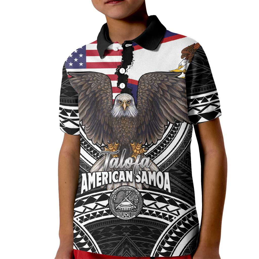 Talofa American Samoa Flag Day Kid Polo Shirt Bald Eagle Polynesian Tattoo LT14 Kid Black - Polynesian Pride