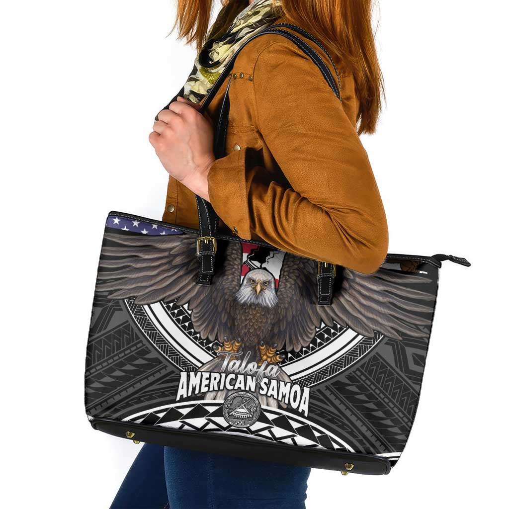 Talofa American Samoa Flag Day Leather Tote Bag Bald Eagle Polynesian Tattoo LT14 Black - Polynesian Pride