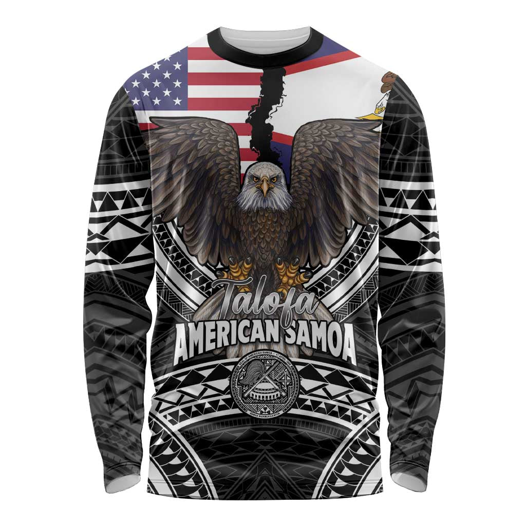 Talofa American Samoa Flag Day Long Sleeve Shirt Bald Eagle Polynesian Tattoo LT14 Unisex Black - Polynesian Pride