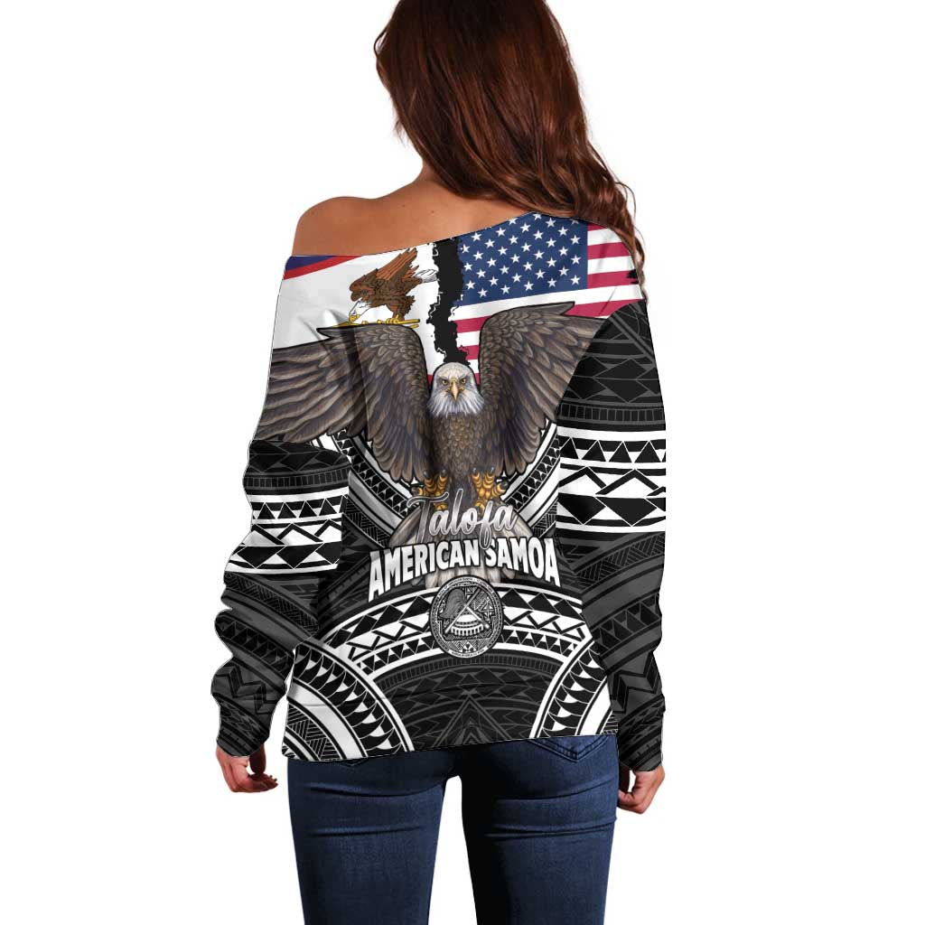 Talofa American Samoa Flag Day Off Shoulder Sweater Bald Eagle Polynesian Tattoo