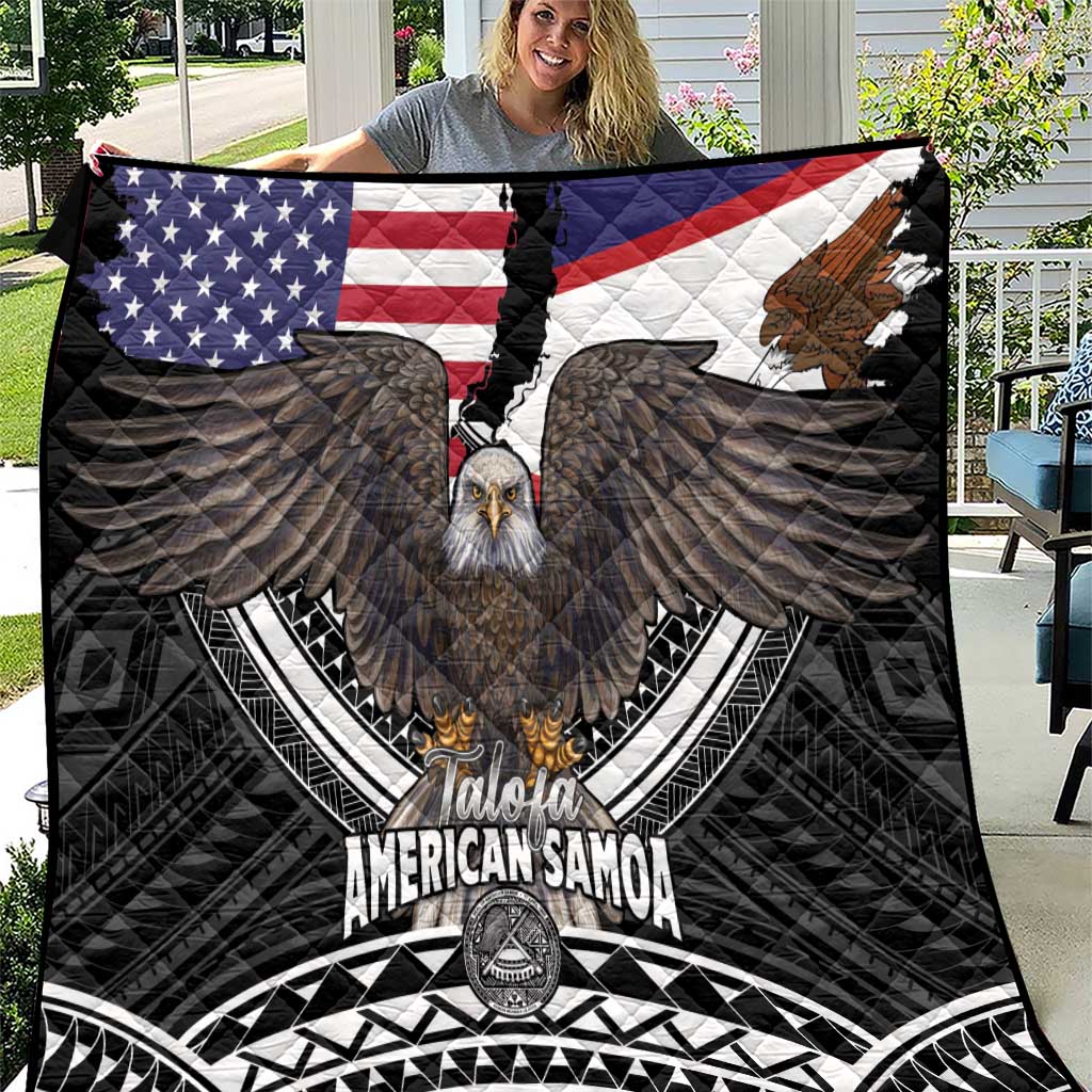 Talofa American Samoa Flag Day Quilt Bald Eagle Polynesian Tattoo LT14 Black - Polynesian Pride