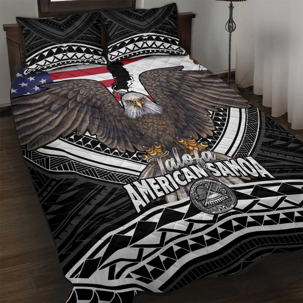 Talofa American Samoa Flag Day Quilt Bed Set Bald Eagle Polynesian Tattoo LT14 Black - Polynesian Pride