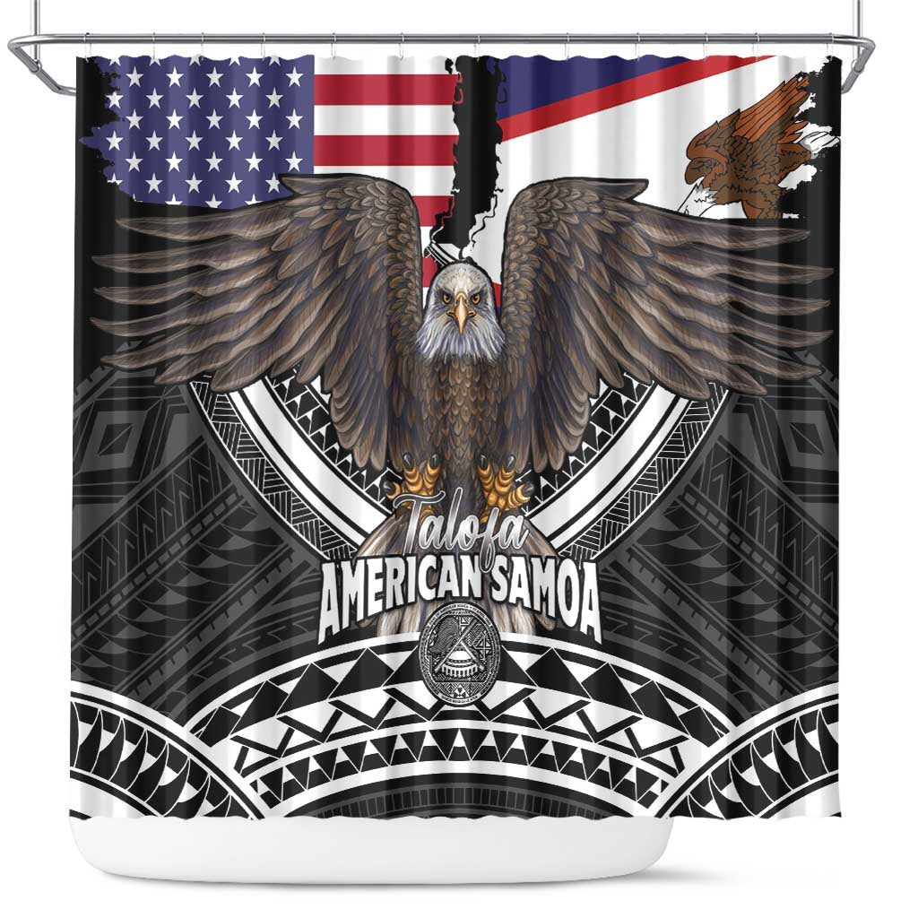 Talofa American Samoa Flag Day Shower Curtain Bald Eagle Polynesian Tattoo LT14 Black - Polynesian Pride