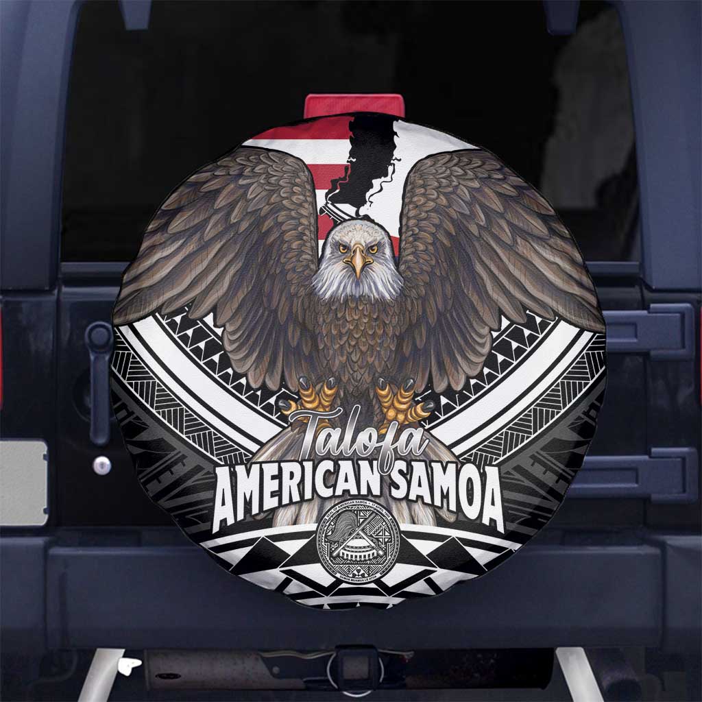 Talofa American Samoa Flag Day Spare Tire Cover Bald Eagle Polynesian Tattoo LT14 No hole Black - Polynesian Pride