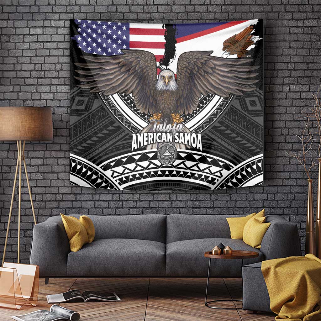 Talofa American Samoa Flag Day Tapestry Bald Eagle Polynesian Tattoo LT14 Black - Polynesian Pride