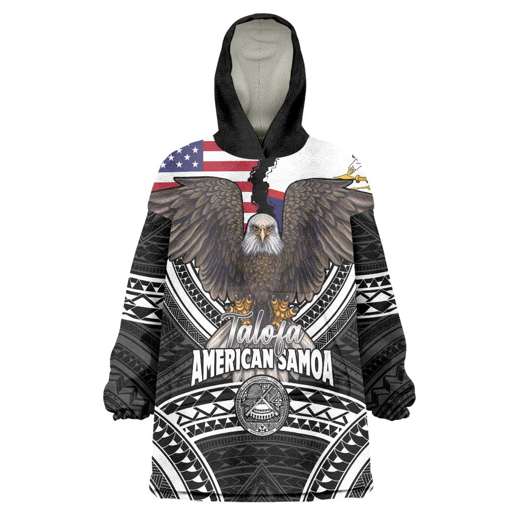 Talofa American Samoa Flag Day Wearable Blanket Hoodie Bald Eagle Polynesian Tattoo LT14 One Size Black - Polynesian Pride