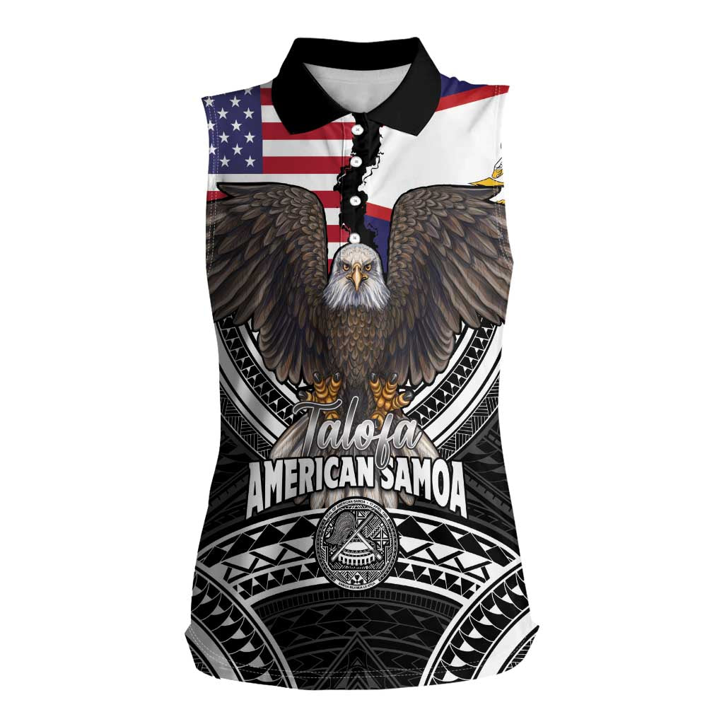 Talofa American Samoa Flag Day Women Sleeveless Polo Shirt Bald Eagle Polynesian Tattoo LT14 Female Black - Polynesian Pride