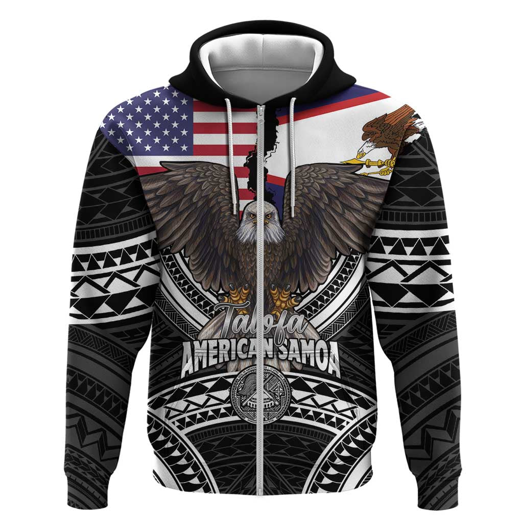 Talofa American Samoa Flag Day Zip Hoodie Bald Eagle Polynesian Tattoo LT14 Zip Hoodie Black - Polynesian Pride