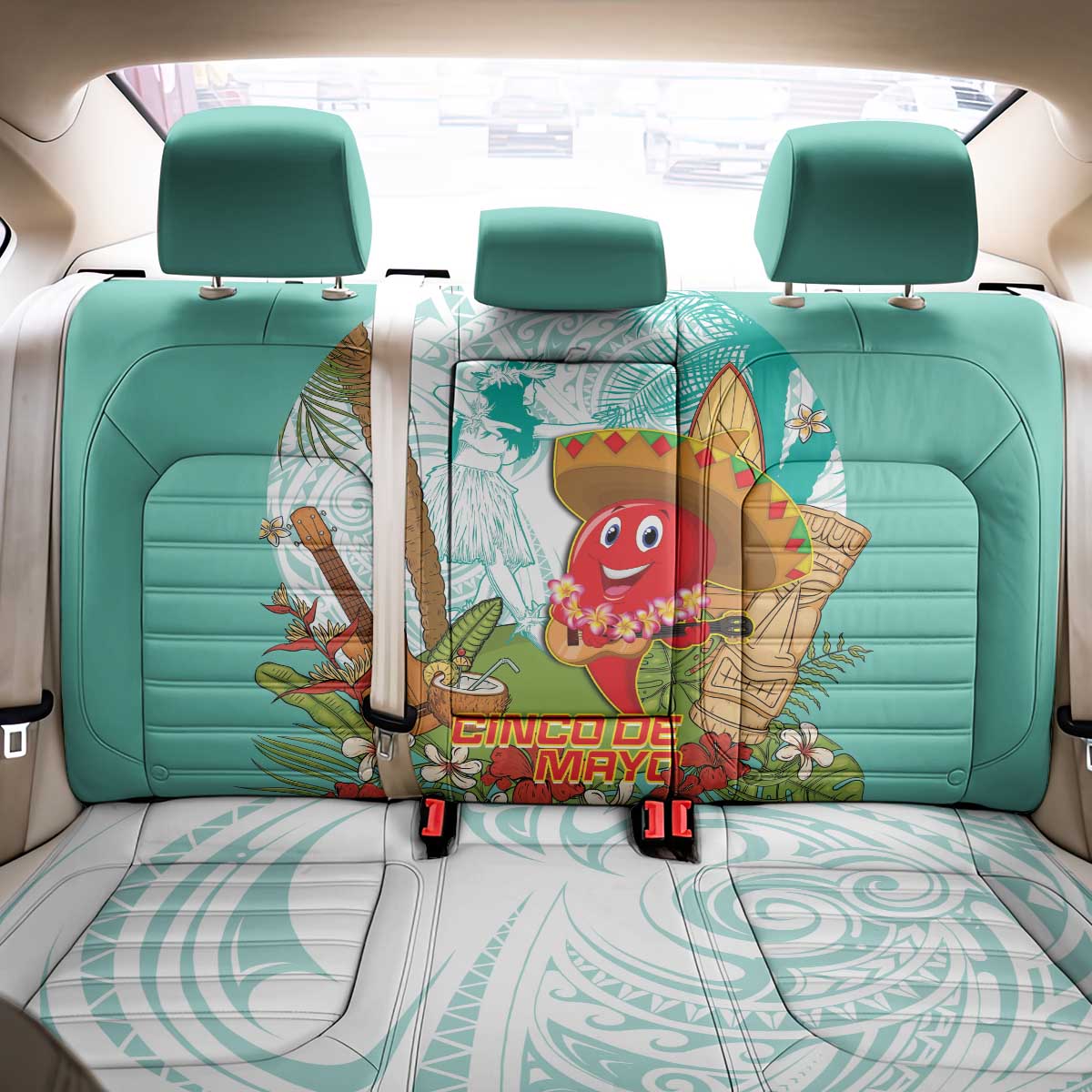 Hawaii Cinco de Mayo Back Car Seat Cover Chili Pepper Hula Girl Tropical Vibes
