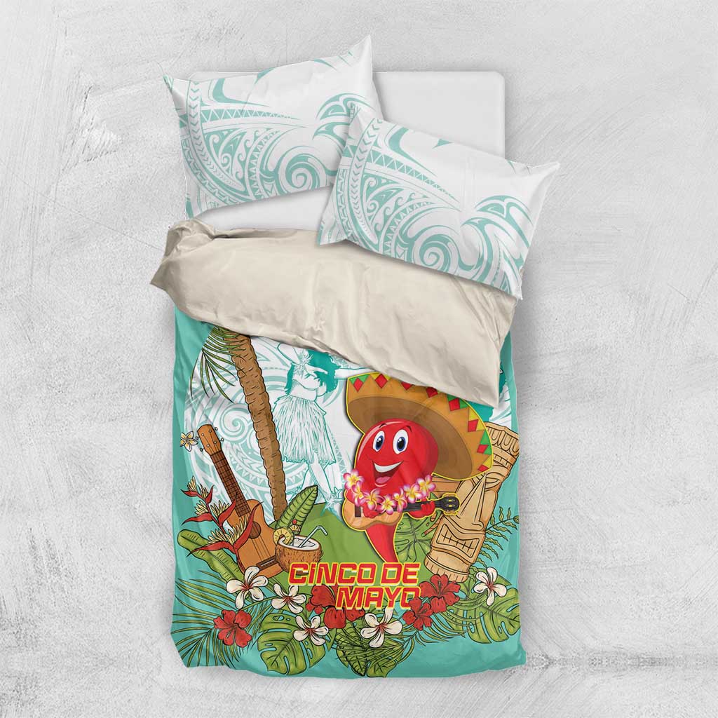 Hawaii Cinco de Mayo Bedding Set Chili Pepper Hula Girl Tropical Vibes