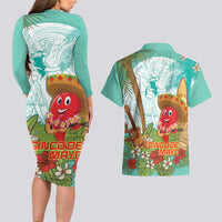 Hawaii Cinco de Mayo Couples Matching Long Sleeve Bodycon Dress and Hawaiian Shirt Chili Pepper Hula Girl Tropical Vibes