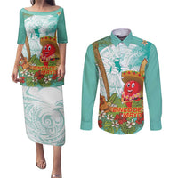 Hawaii Cinco de Mayo Couples Matching Puletasi and Long Sleeve Button Shirt Chili Pepper Hula Girl Tropical Vibes