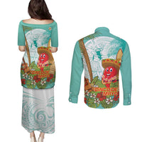 Hawaii Cinco de Mayo Couples Matching Puletasi and Long Sleeve Button Shirt Chili Pepper Hula Girl Tropical Vibes