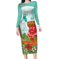 Hawaii Cinco de Mayo Family Matching Long Sleeve Bodycon Dress and Hawaiian Shirt Chili Pepper Hula Girl Tropical Vibes