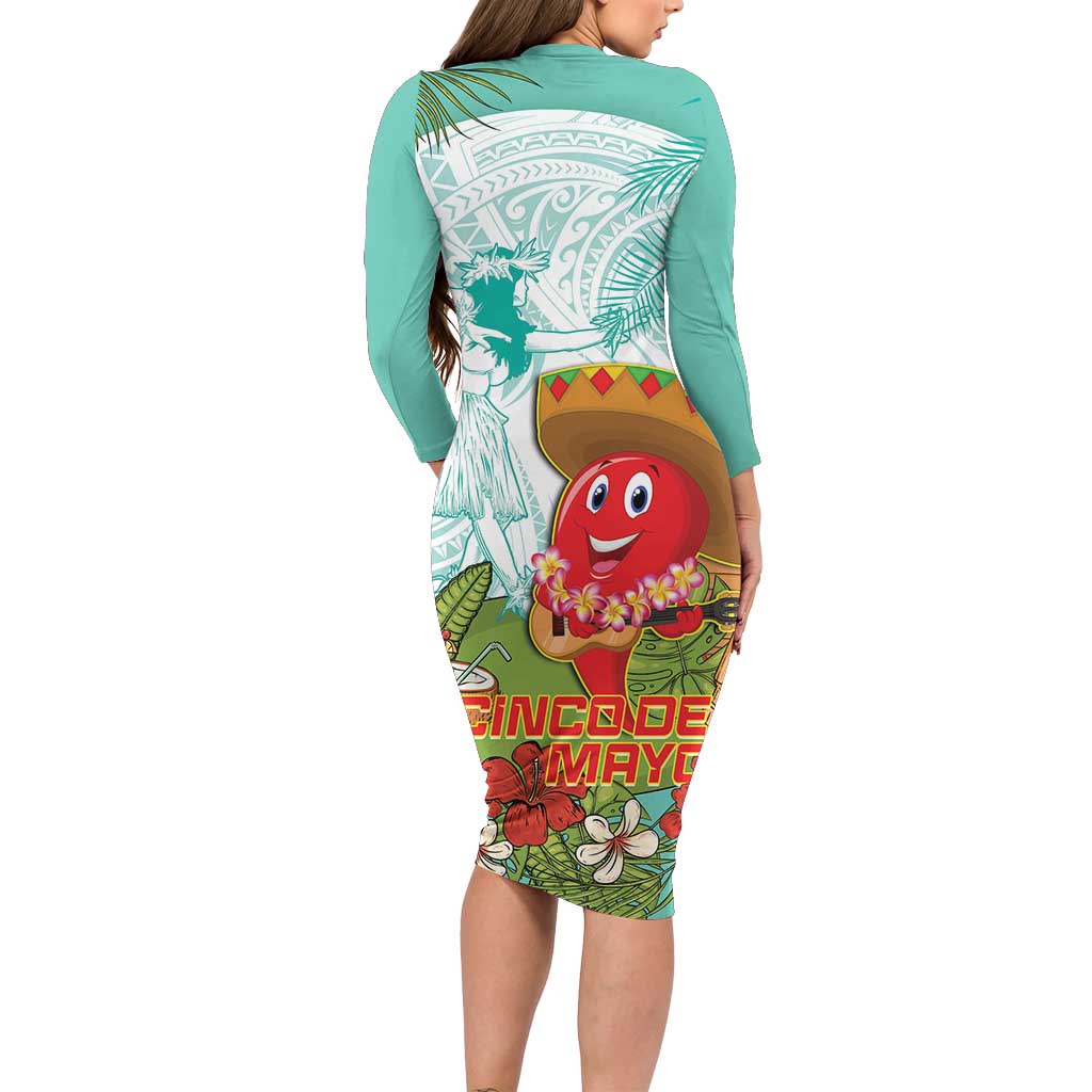 Hawaii Cinco de Mayo Family Matching Long Sleeve Bodycon Dress and Hawaiian Shirt Chili Pepper Hula Girl Tropical Vibes
