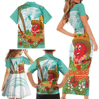 Hawaii Cinco de Mayo Family Matching Short Sleeve Bodycon Dress and Hawaiian Shirt Chili Pepper Hula Girl Tropical Vibes