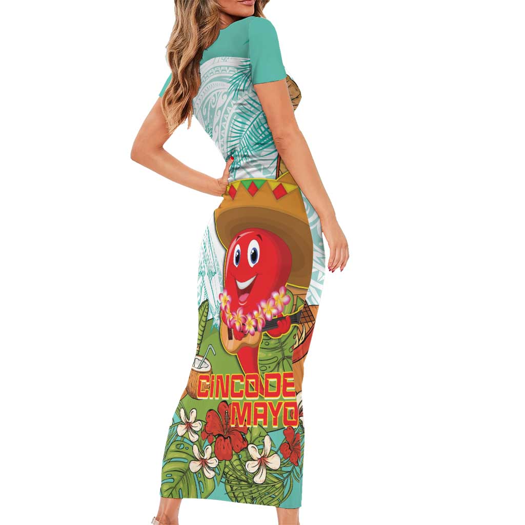 Hawaii Cinco de Mayo Family Matching Short Sleeve Bodycon Dress and Hawaiian Shirt Chili Pepper Hula Girl Tropical Vibes