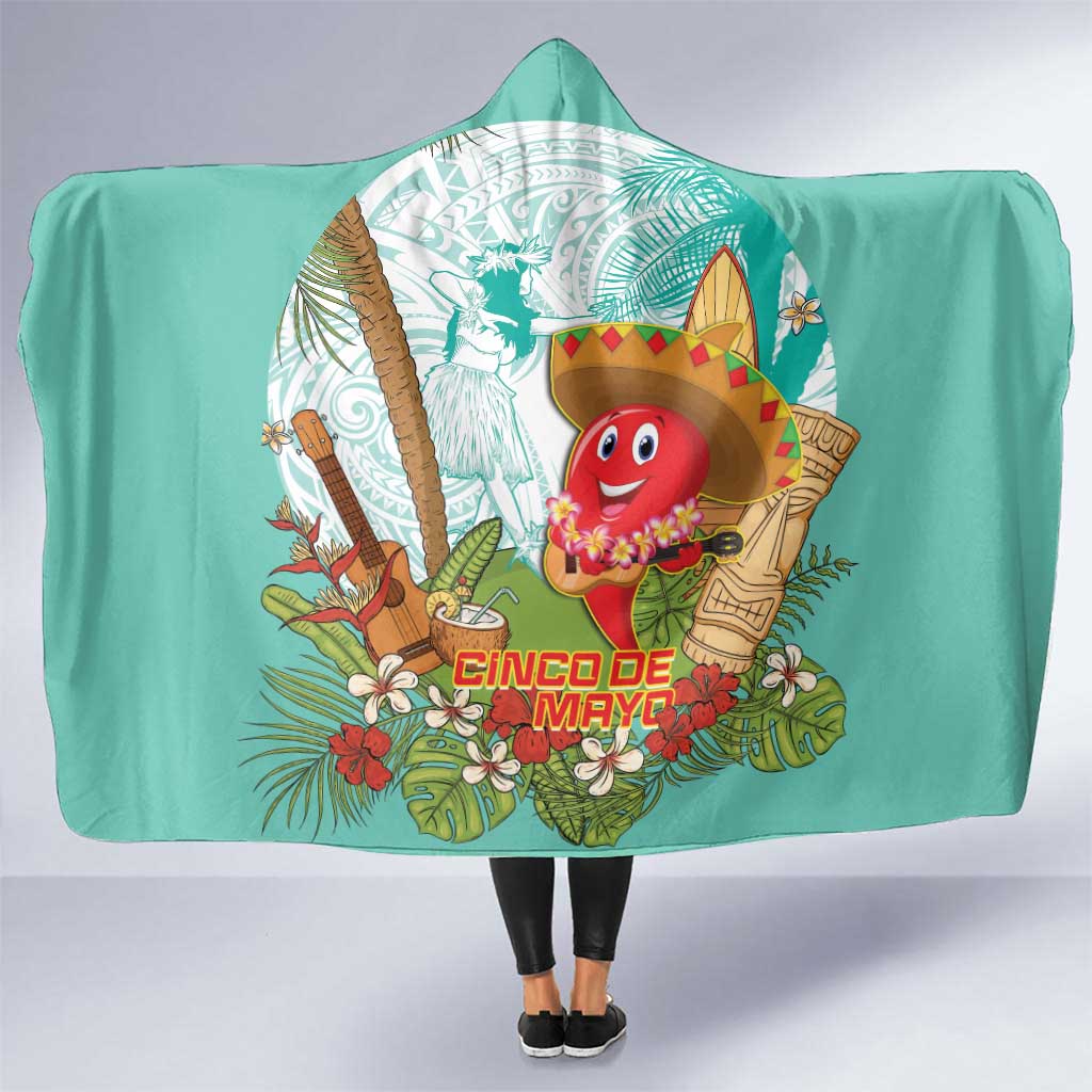 Hawaii Cinco de Mayo Hooded Blanket Chili Pepper Hula Girl Tropical Vibes