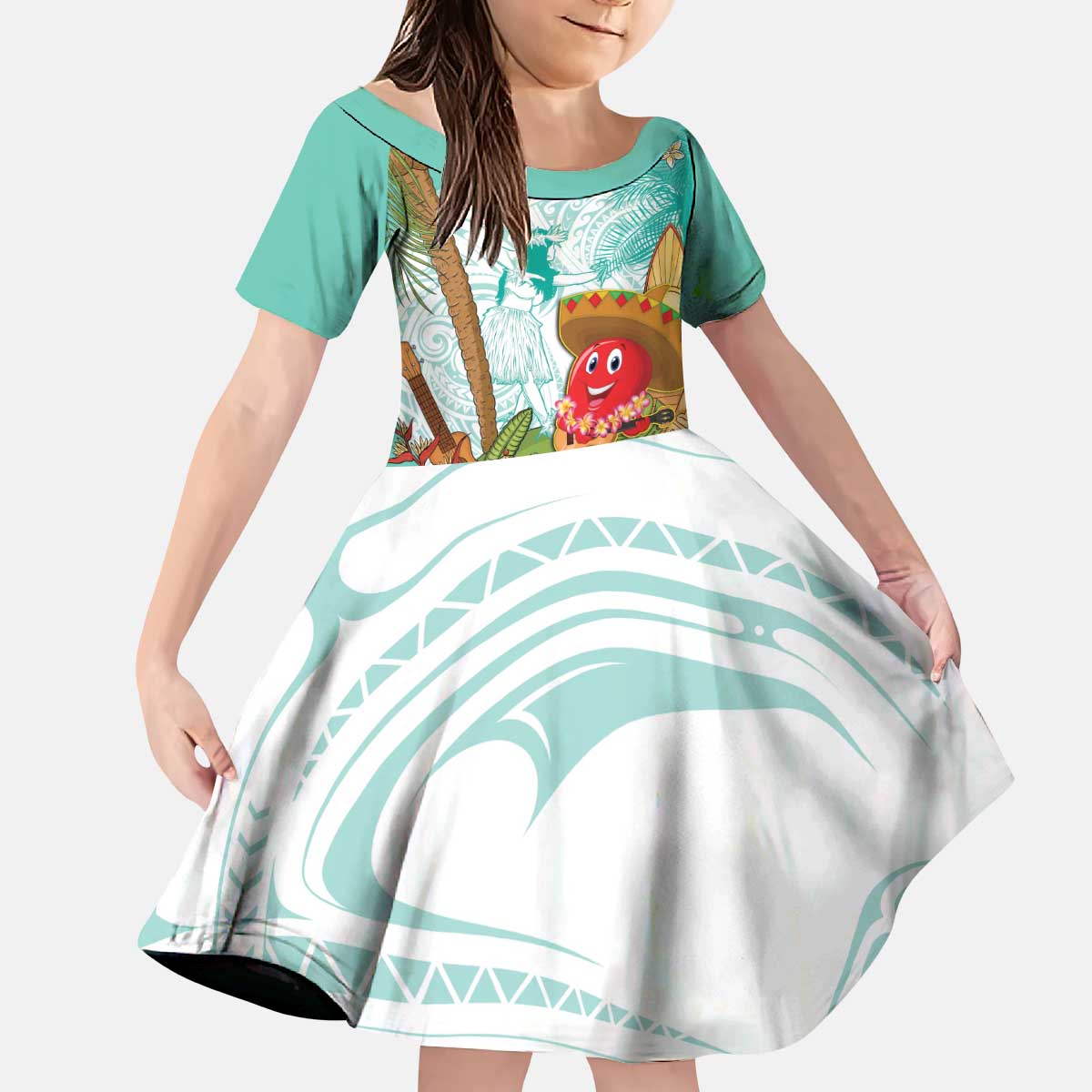 Hawaii Cinco de Mayo Kid Short Sleeve Dress Chili Pepper Hula Girl Tropical Vibes