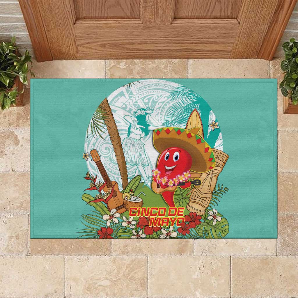 Hawaii Cinco de Mayo Rubber Doormat Chili Pepper Hula Girl Tropical Vibes
