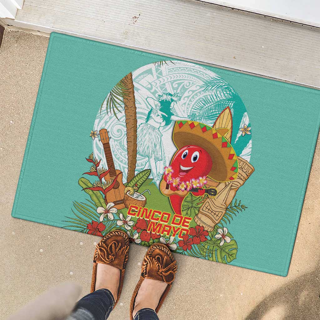 Hawaii Cinco de Mayo Rubber Doormat Chili Pepper Hula Girl Tropical Vibes